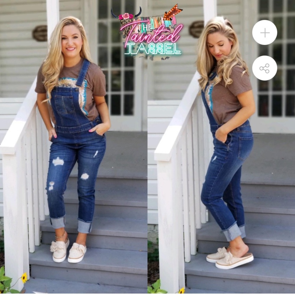 Distressed Dark Wash Denim Overalls